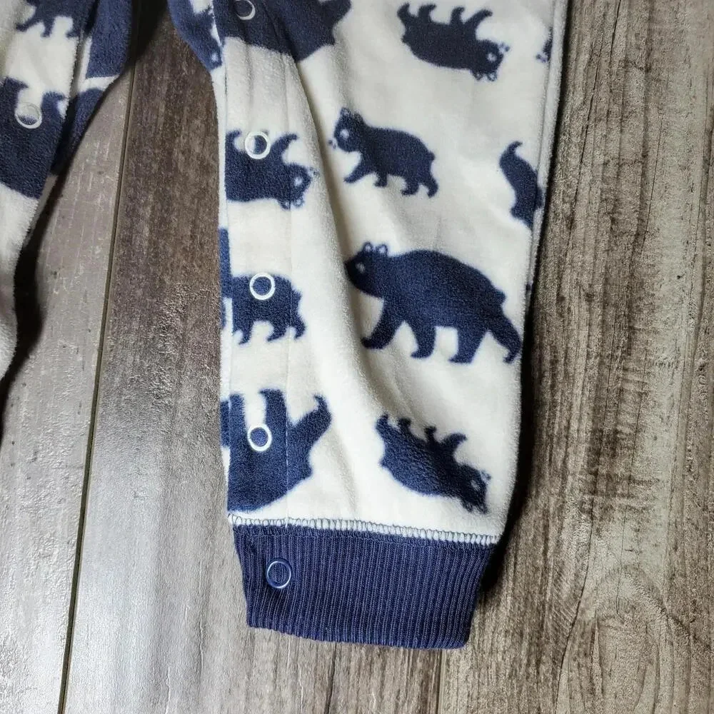 Carter's One Piece Fleece Hooded Jumper Jumpsuit White Blue Bears Size 12m EUC